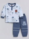 Nottie Planet Lion & Cat Printed Fancy Boys Set - Steel Blue