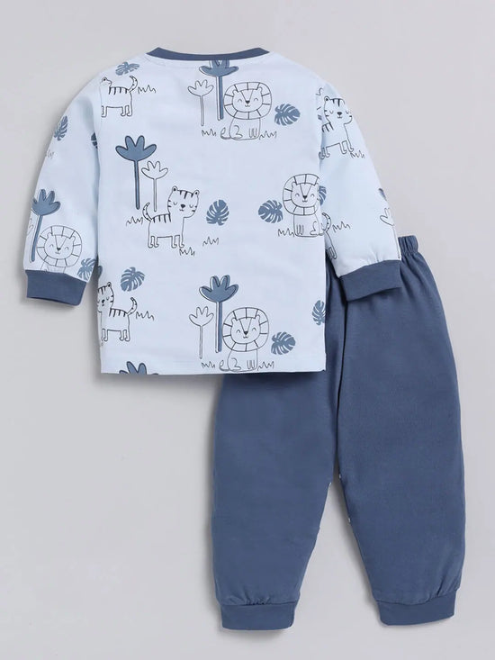 Nottie Planet Lion & Cat Printed Fancy Boys Set - Steel Blue