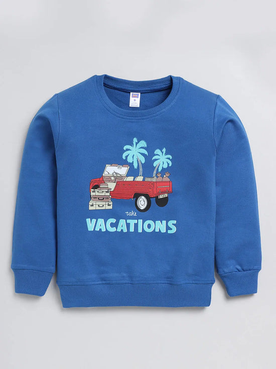 Nottie Planet Vacation Printed Loopknit Full Sleeve Sweatshirt For Boys -Blue