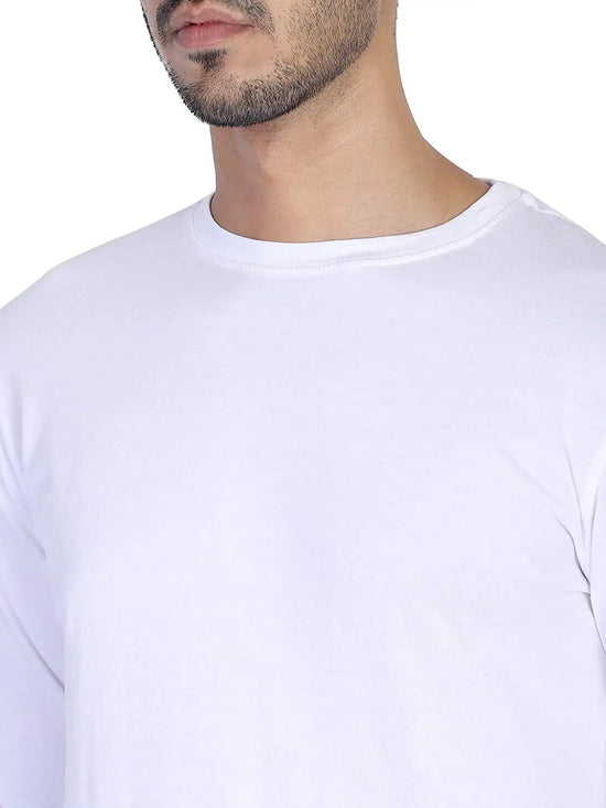 Fidato White Men's Full Sleeves Round Neck T-shirt