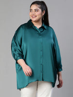 Women plus size collared soild green baggy style green shirt