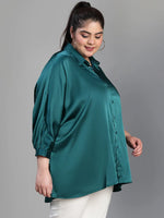 Women plus size collared soild green baggy style green shirt