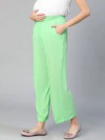 Women soild green elsaticated maternity pant