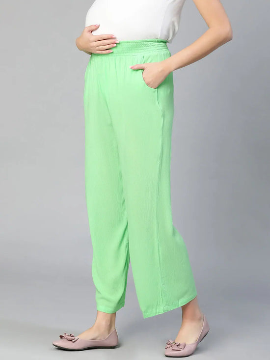 Women soild green elsaticated maternity pant