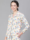 Women floral print collared multicolor nightwear shirt