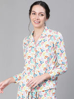 Women floral print collared multicolor nightwear shirt