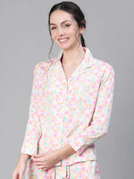 Women floral print collared multicolor nightwear shirt