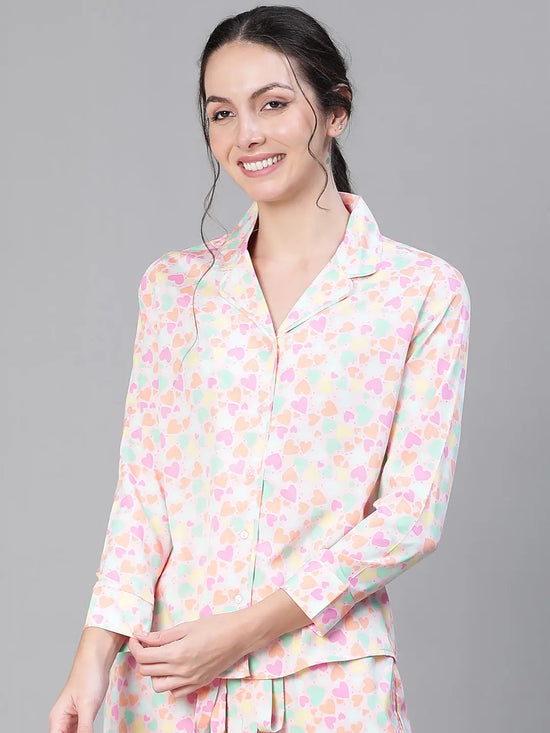 Women floral print collared multicolor nightwear shirt