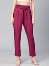 Women solid maroon elasticated & tie-knotted viscose pant