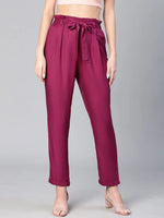 Women solid maroon elasticated & tie-knotted viscose pant