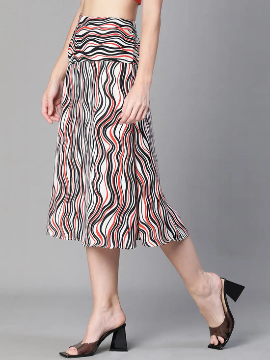 Women layer print elasticated multicolor flared skirt