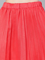 Women red dupion silk pleated & elasticated skirt