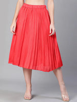 Women red dupion silk pleated & elasticated skirt