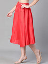 Women red dupion silk pleated & elasticated skirt