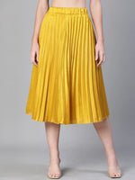 Women mustard dupion silk pleated & elasticated skirt