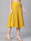 Women mustard dupion silk pleated & elasticated skirt