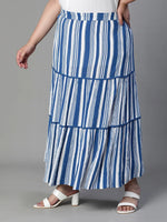 women plus size stripe print elsaticated blue flared skirt