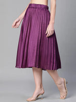 Women purple pleated & elasticated dupion silk skirt