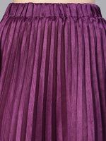 Women purple pleated & elasticated dupion silk skirt