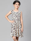 Girl animal print beige sleevless round neck dress