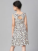 Girl animal print beige sleevless round neck dress