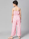 Girl check print pink elasticatd shoulder strap jumpsuit