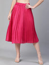 Women pink pleated & elasticated dupion silk skirt