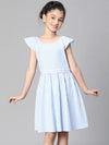 Girl blue stripe print round neck cotton dress