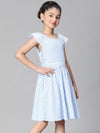 Girl blue stripe print round neck cotton dress