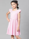 Girl pink stripe print round neck cotton dress