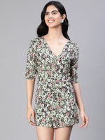 Women floral print multicolor v-neck playsuit