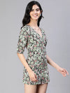 Women floral print multicolor v-neck playsuit