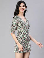 Women floral print multicolor v-neck playsuit