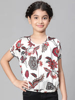 Girl floral print multicolor round neck elasticated top