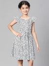 Girl animal print white round neck cotton dress