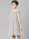 Girl animal print white round neck cotton dress