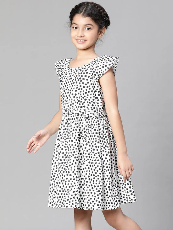 Girl animal print white round neck cotton dress