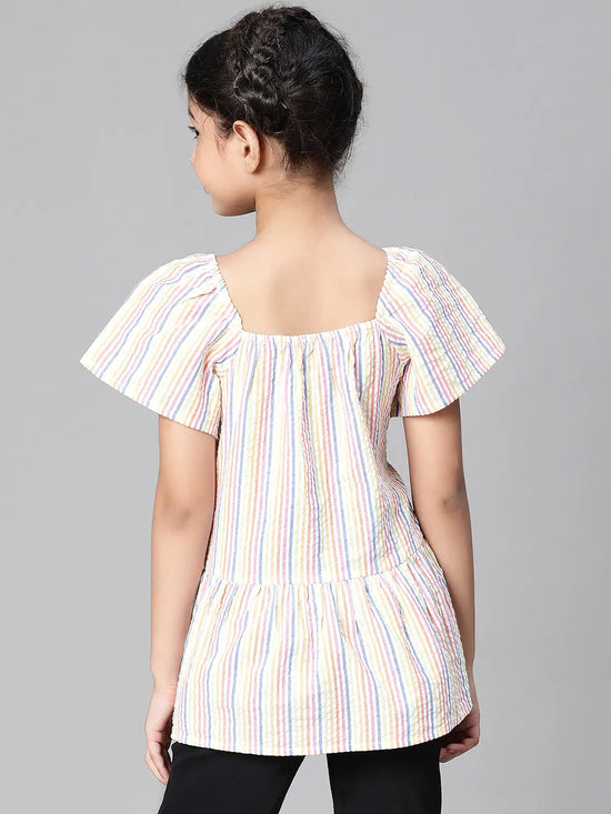 Girl stripe print multicolor round neck cotton girl Top