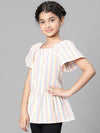 Girl stripe print multicolor round neck cotton girl Top