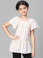 Girl stripe print multicolor round neck cotton girl Top