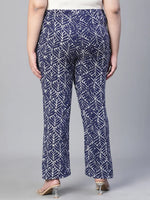 Women floral print elasticated blue tie-knot plus size pant