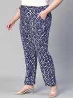 Women floral print elasticated blue tie-knot plus size pant