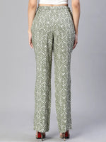 Women light green printed elasticatedwith tie-up flared pant