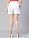 Women blue stripe print elasticated buttoned cotton shorts-S23142WST005_S