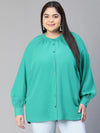 Women green round neck long sleeve plus size shirt