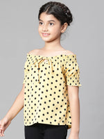 Girl polka dot print green tie-up round neck top