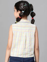 Girl check print multicolor collared tie-up cotton girl shirt