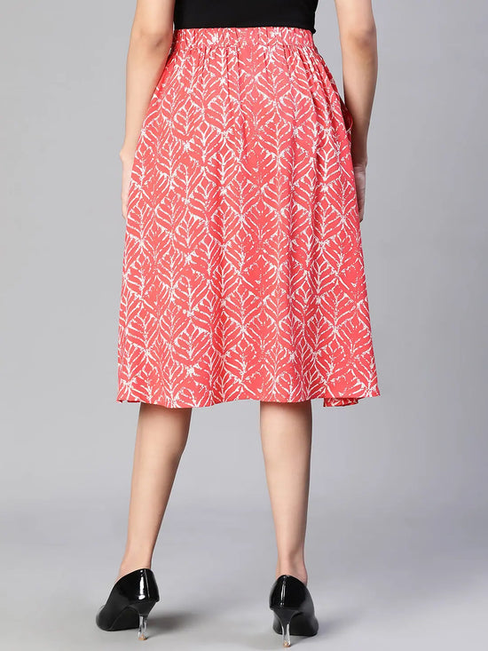 Women red printed elasticatedwith tie-up knee length skirt