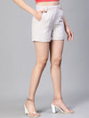 Women blue stripe print elasticated buttoned cotton shorts-S23142WST002_S