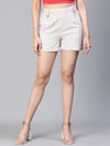 Women blue stripe print elasticated buttoned cotton shorts-S23142WST002_S